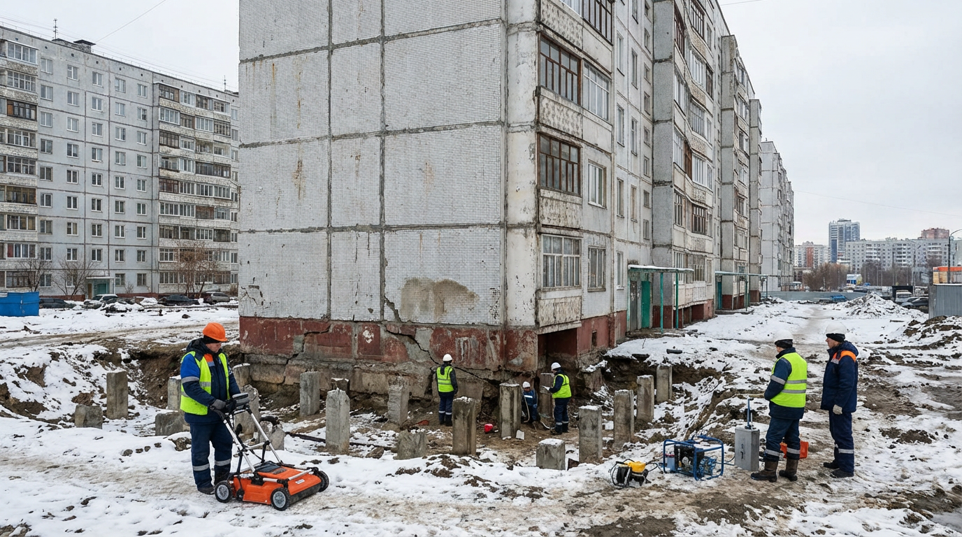 Обследование фундаментов многоэтажных домов в Екатеринбурге